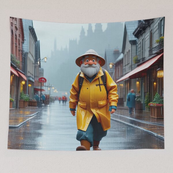 Item preview, Old Fart walking through the town wearing waterproofs in the rain designed and sold by Colin Bentham.