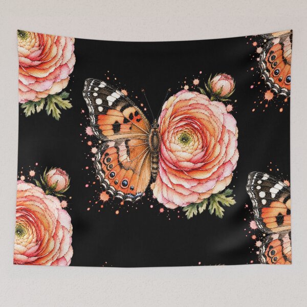 Item preview, Ranunculus Butterfly Watercolor Illustration designed and sold by ColorSplash123.