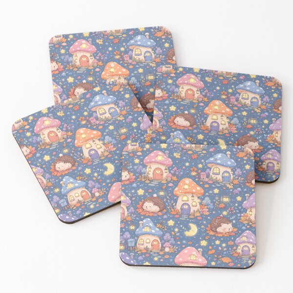 Item preview, Kawaii Pastel Autumn Mushroom Village Night Pattern designed and sold by Thai Vibe Studio.