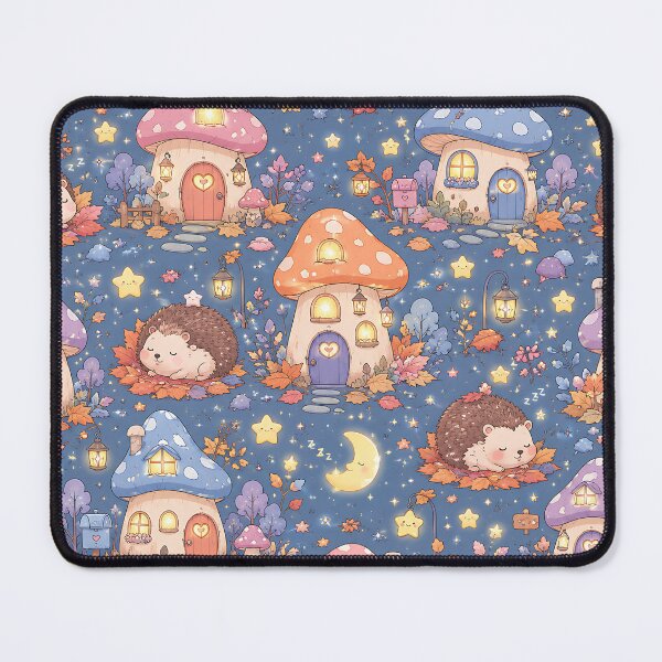 Item preview, Kawaii Pastel Autumn Mushroom Village Night Pattern designed and sold by Thai Vibe Studio.