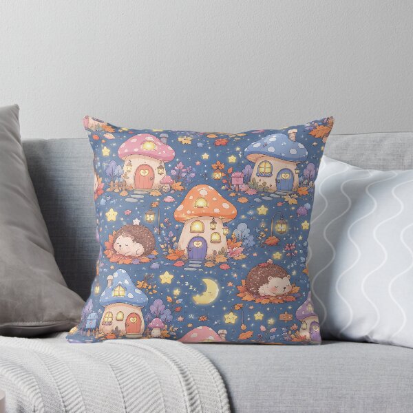 Item preview, Kawaii Pastel Autumn Mushroom Village Night Pattern designed and sold by Thai Vibe Studio.