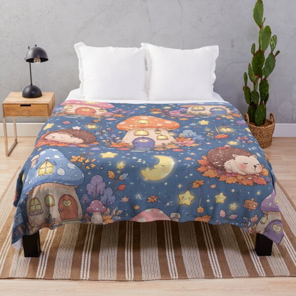 Item preview, Kawaii Pastel Autumn Mushroom Village Night Pattern designed and sold by Thai Vibe Studio.