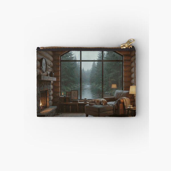 Item preview, Fireside Shelter in the Rain – Cozy Woodland Cabin Interior designed and sold by AmesTolland.