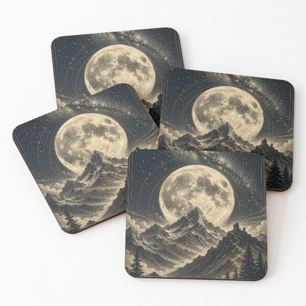 Item preview, Moon Over the Mountains – Celestial Vintage Landscape designed and sold by ChicClicker.