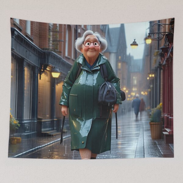 Item preview, Old Fart walking through the town wearing waterproofs in the rain designed and sold by Colin Bentham.