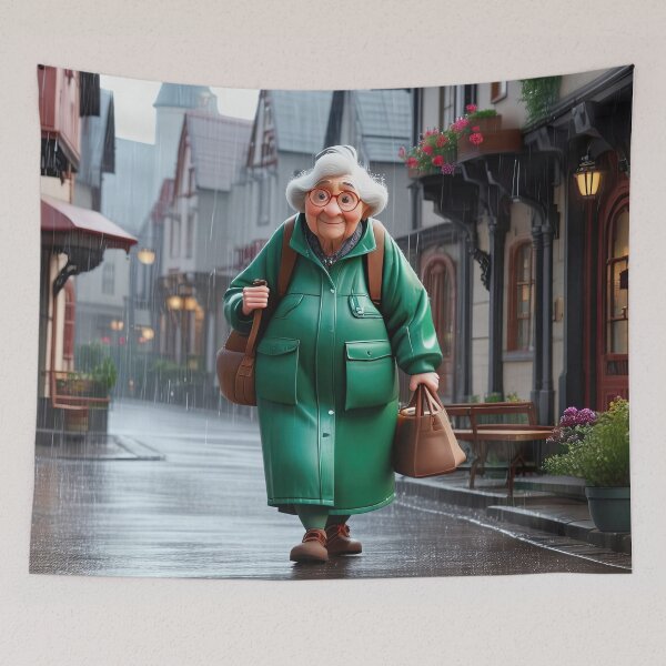 Item preview, Old Fart walking through the town wearing waterproofs in the rain designed and sold by Colin Bentham.