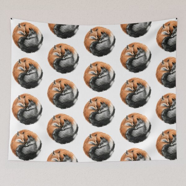 Item preview, Yin Yang Sleeping Foxes | Red & Silver Fox Harmony Wildlife Illustration designed and sold by KAM-KAM-STORE.