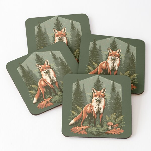 Item preview, Woodland Red Fox in Pine Forest | Rustic Wildlife Nature Illustration designed and sold by KAM-KAM-STORE.
