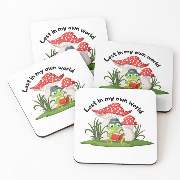 Item preview, Lost In My Own World Mushroom Frog Reading Meme sau Cottagecore Frog Reading Under Mushrooms designed and sold by Alexacarmen.