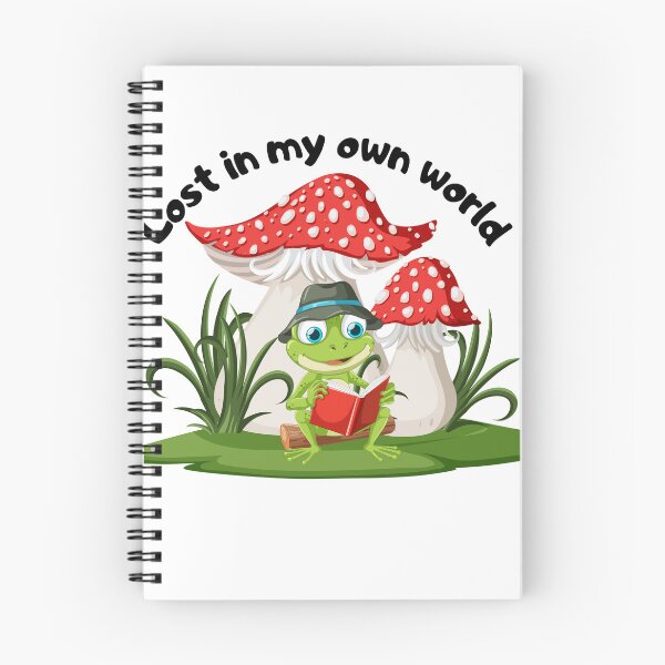 Item preview, Lost In My Own World Mushroom Frog Reading Meme sau Cottagecore Frog Reading Under Mushrooms designed and sold by Alexacarmen.
