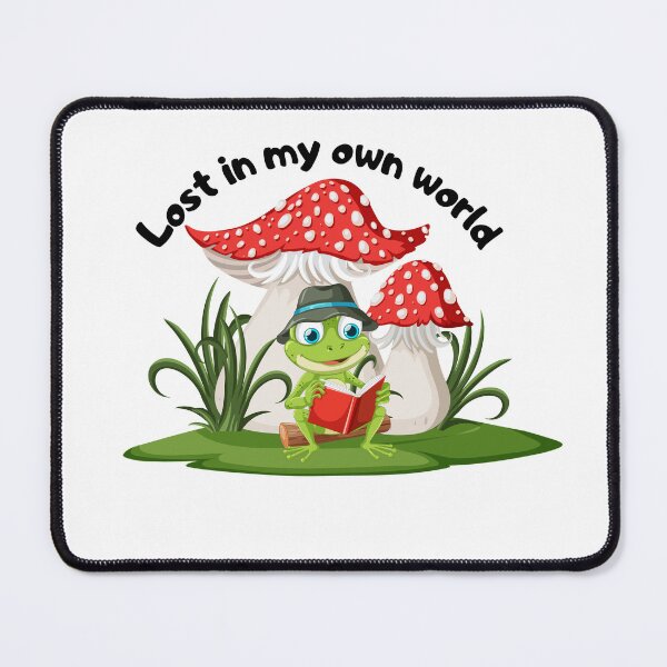 Item preview, Lost In My Own World Mushroom Frog Reading Meme sau Cottagecore Frog Reading Under Mushrooms designed and sold by Alexacarmen.