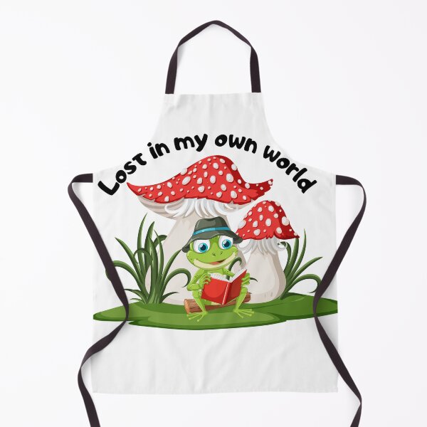 Item preview, Lost In My Own World Mushroom Frog Reading Meme sau Cottagecore Frog Reading Under Mushrooms designed and sold by Alexacarmen.