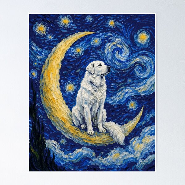 Item preview, Funny Akbash Starry Night Painting Cute Moon Stars Mom Dad Kids designed and sold by FurryHavenPH.