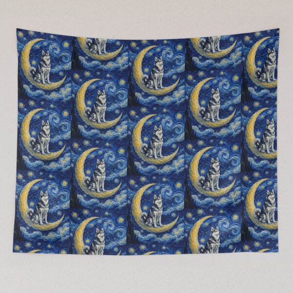 Item preview, Funny Alaskan Klee Kai Starry Night Painting Cute Moon Stars Mom Dad Kids designed and sold by FurryHavenPH.