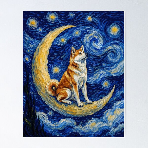 Item preview, Funny Akita Starry Night Painting Cute Moon Stars Mom Dad Kids designed and sold by FurryHavenPH.