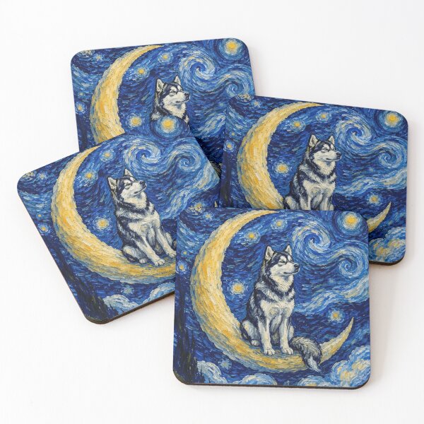 Item preview, Funny Alaskan Malamute Starry Night Painting Cute Moon Stars Mom Dad Kids designed and sold by FurryHavenPH.
