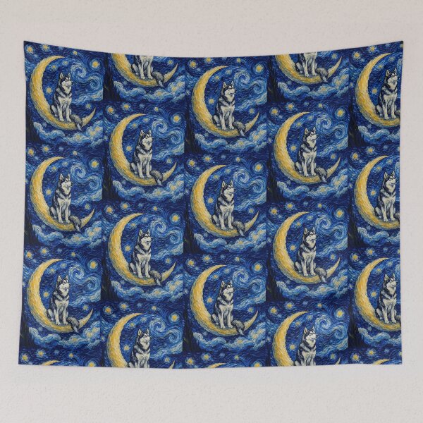 Item preview, Funny Alaskan Malamute Starry Night Painting Cute Moon Stars Mom Dad Kids designed and sold by FurryHavenPH.