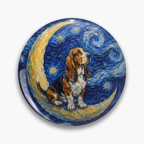 Item preview, Funny Basset Hound Starry Night Painting Cute Moon Stars Mom Dad Kids designed and sold by FurryHavenPH.