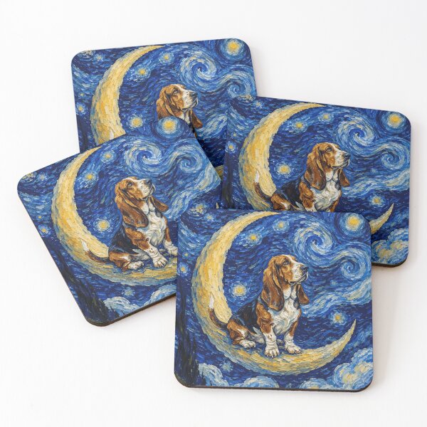 Item preview, Funny Basset Hound Starry Night Painting Cute Moon Stars Mom Dad Kids designed and sold by FurryHavenPH.