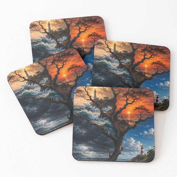 Item preview, Four Seasons Coastal Lighthouse Tree Surging Waves Landscape Graphic designed and sold by PACS0011.