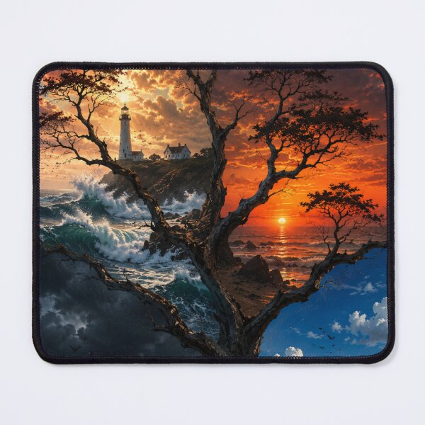 Item preview, Four Seasons Coastal Lighthouse Tree Surging Waves Landscape Graphic designed and sold by PACS0011.