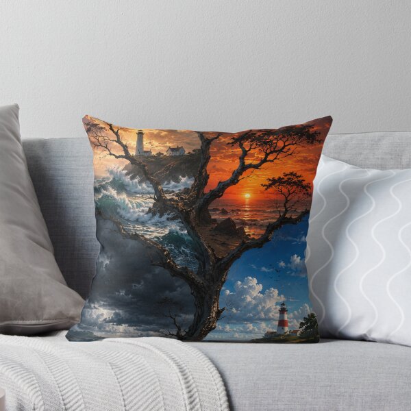 Item preview, Four Seasons Coastal Lighthouse Tree Surging Waves Landscape Graphic designed and sold by PACS0011.