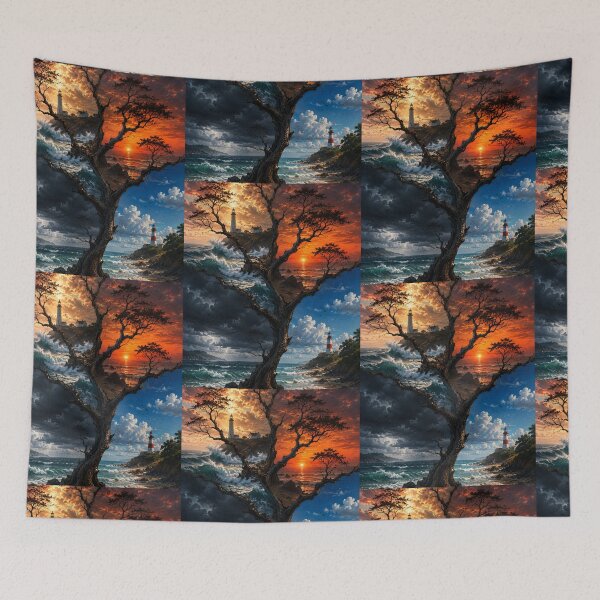 Item preview, Four Seasons Coastal Lighthouse Tree Surging Waves Landscape Graphic designed and sold by PACS0011.