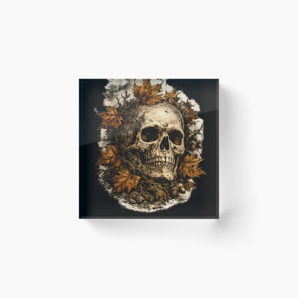 Item preview, Autumn Skull with Maple Leaves | Vintage Gothic Halloween Nature Art designed and sold by KAM-KAM-STORE.