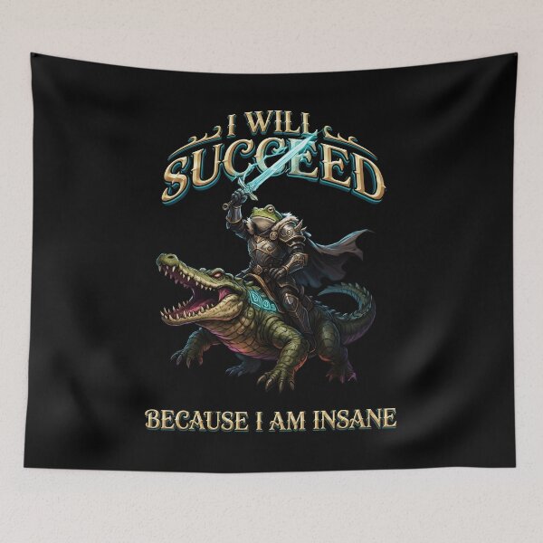 Item preview, I Will Succeed Because I Am Insane Sword Frog Meme designed and sold by Redgiant87x.