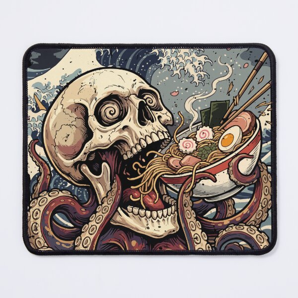 Item preview, Ramen Skull Octopus Riding Japanese Waves designed and sold by crouchingpixel.