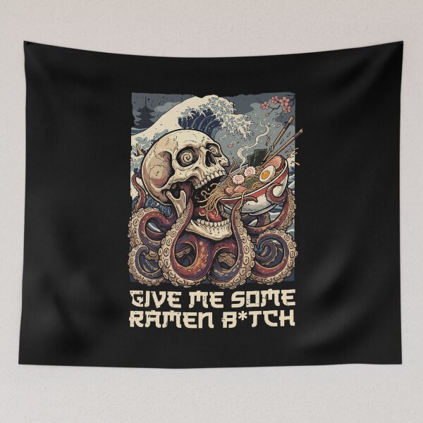 Item preview, Ramen Skull Octopus Riding Japanese Waves designed and sold by crouchingpixel.