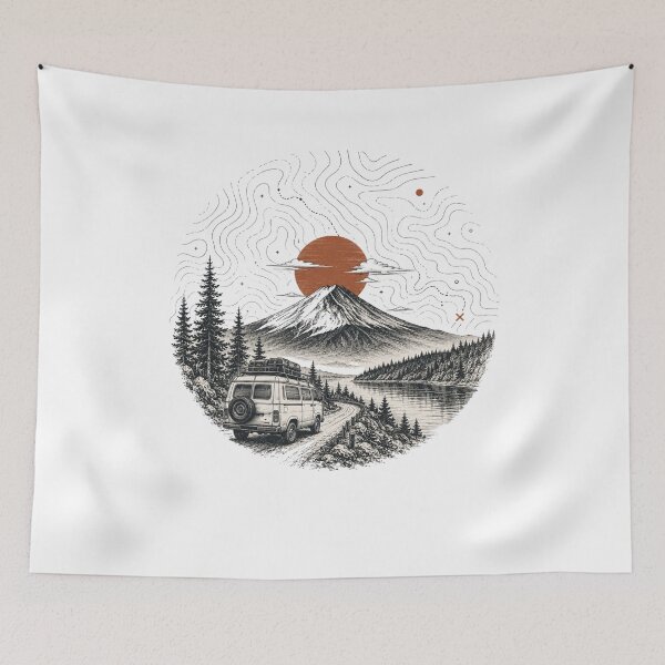 Item preview, Rustic Mountain Cabin Sunset | Vintage Nature Landscape Art designed and sold by Clean Print Goods.