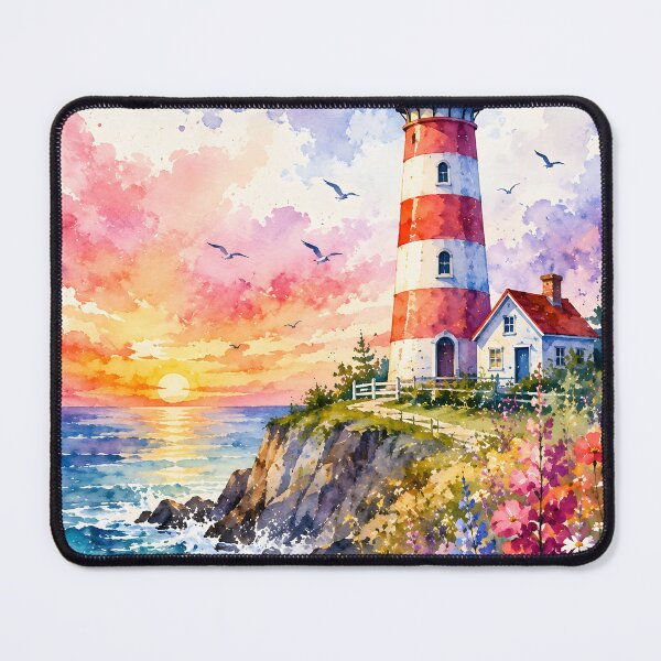 Item preview, Watercolor Coastal Lighthouse at Sunset designed and sold by trendspatterns.