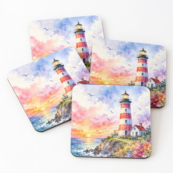 Item preview, Watercolor Coastal Lighthouse at Sunset designed and sold by trendspatterns.