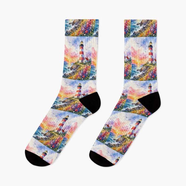Item preview, Watercolor Coastal Lighthouse at Sunset designed and sold by trendspatterns.