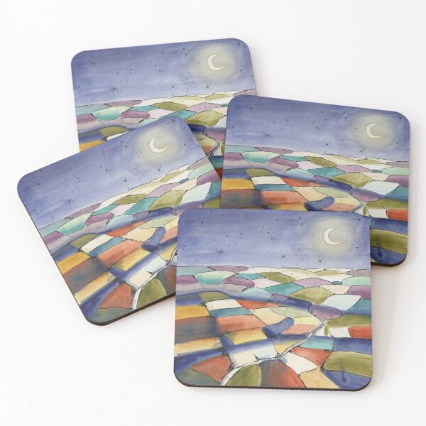 Item preview, Moonlit Patchwork Hills Abstract Wall Art | Paul Klee Inspired Geometric Landscape | Modern Bauhaus Watercolor Print designed and sold by Tamas Das.