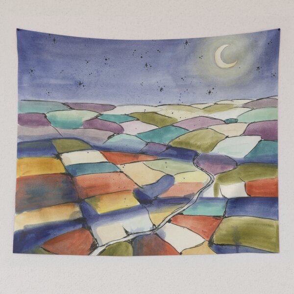 Item preview, Moonlit Patchwork Hills Abstract Wall Art | Paul Klee Inspired Geometric Landscape | Modern Bauhaus Watercolor Print designed and sold by Tamas Das.