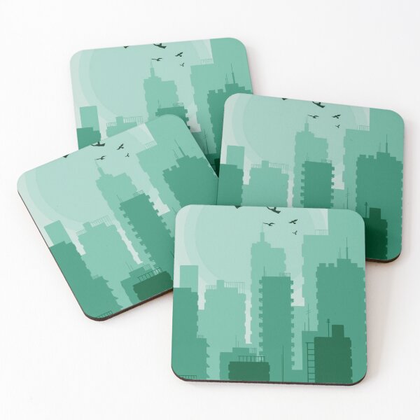 Item preview, Green City Skyline Silhouettes Birds Flying Sun Vector Art designed and sold by LYAN-STORE.