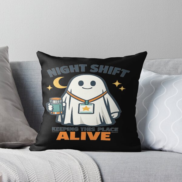 Item preview, Night Shift Worker Ghost Keeping It Alive designed and sold by POD DYNASTY | Original Print On Demand T-Shirt Graphics.