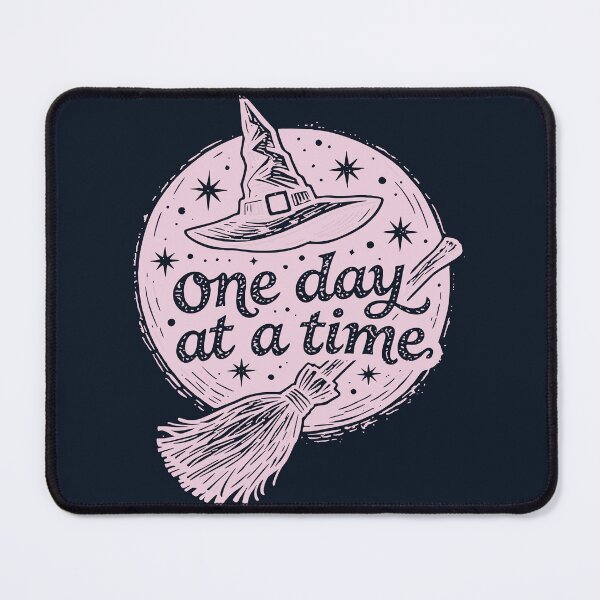 Item preview, Pink Witch One Day At A Time Quote On Dark Background Halloween Spell Broom Gothic Minimalist designed and sold by Connys Colorful World.