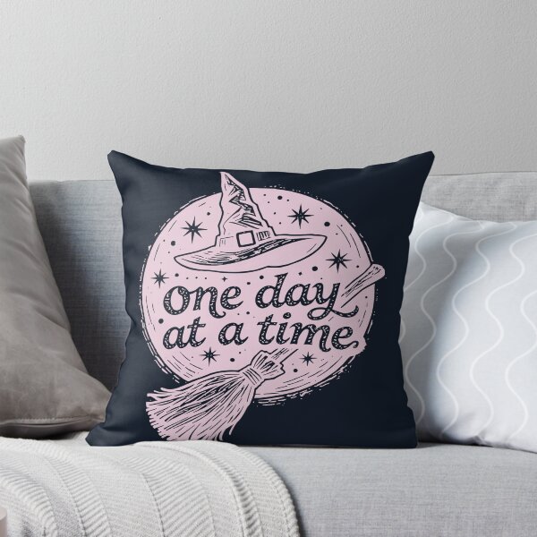 Item preview, Pink Witch One Day At A Time Quote On Dark Background Halloween Spell Broom Gothic Minimalist designed and sold by Connys Colorful World.