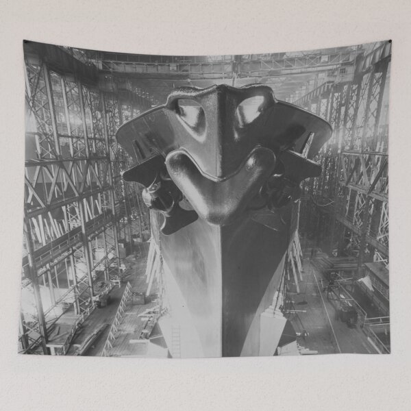 Item preview, U.S.S. Washington under construction - unique bow at New York Shipbuilding Yard 1924 black and white fine art vintage photograph designed and sold by Astrid Arkhangelsky.