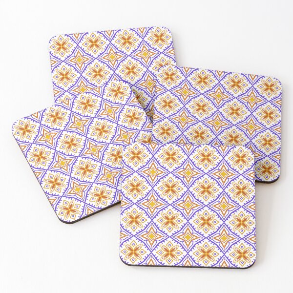 Item preview, Vibrant Mediterranean Floral Tile Seamless Pattern in Purple, Orange and Yellow, Hand Drawn Decorative Ceramic Mosaic Background designed and sold by AjjimaJKM.