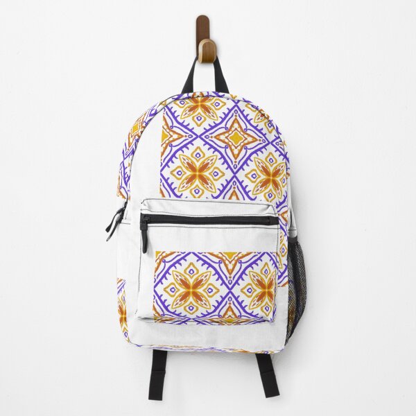 Item preview, Vibrant Mediterranean Floral Tile Seamless Pattern in Purple, Orange and Yellow, Hand Drawn Decorative Ceramic Mosaic Background designed and sold by AjjimaJKM.
