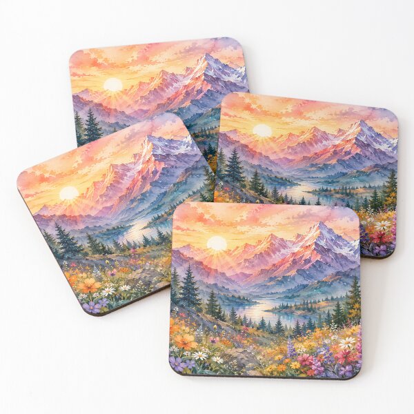 Item preview, Watercolor Mountain Sunrise Landscape designed and sold by trendspatterns.