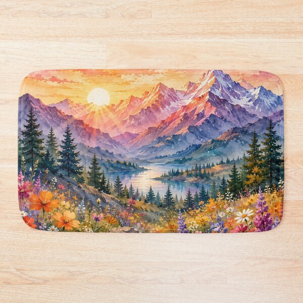 Item preview, Watercolor Mountain Sunrise Landscape designed and sold by trendspatterns.