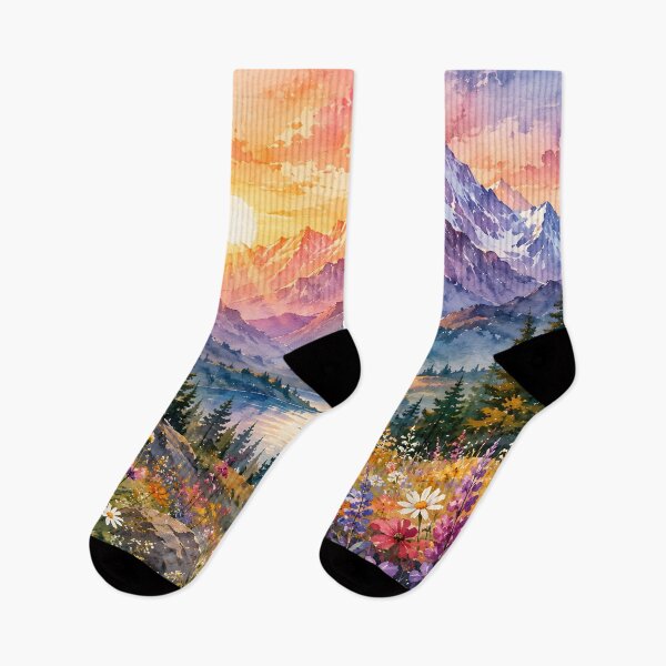 Item preview, Watercolor Mountain Sunrise Landscape designed and sold by trendspatterns.