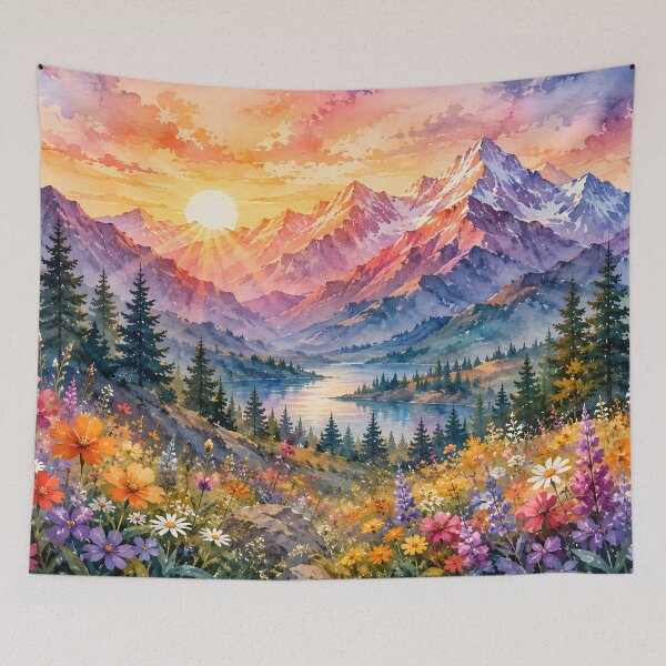 Item preview, Watercolor Mountain Sunrise Landscape designed and sold by trendspatterns.