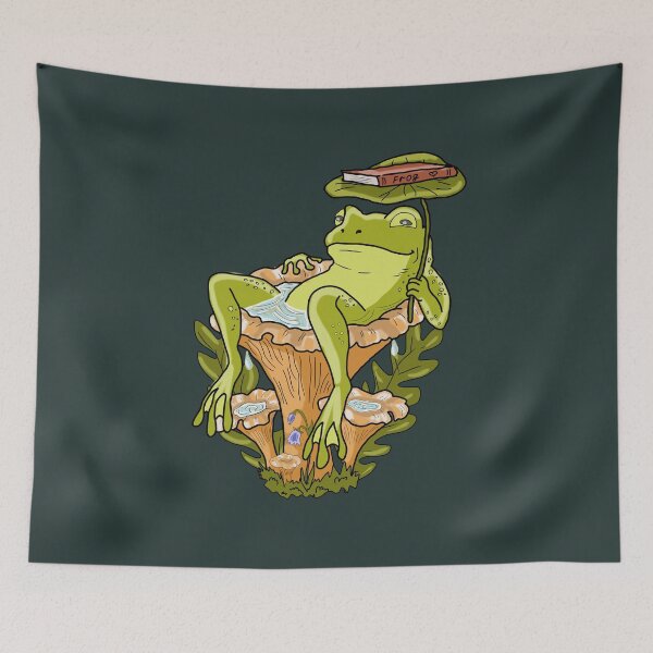 Item preview, Frog Chilling in Mushroom Bath Cottagecore Aesthetic designed and sold by LeshanArt.