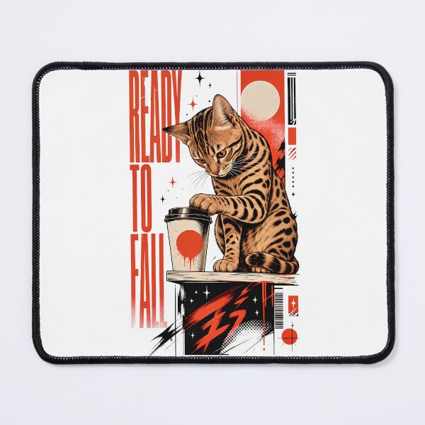 Item preview, Ready to Fall – Cheeky Bengal cat with a coffee mug designed and sold by Bengoer18.